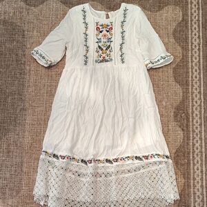 Les Amis White Dress with Floral Embroidery